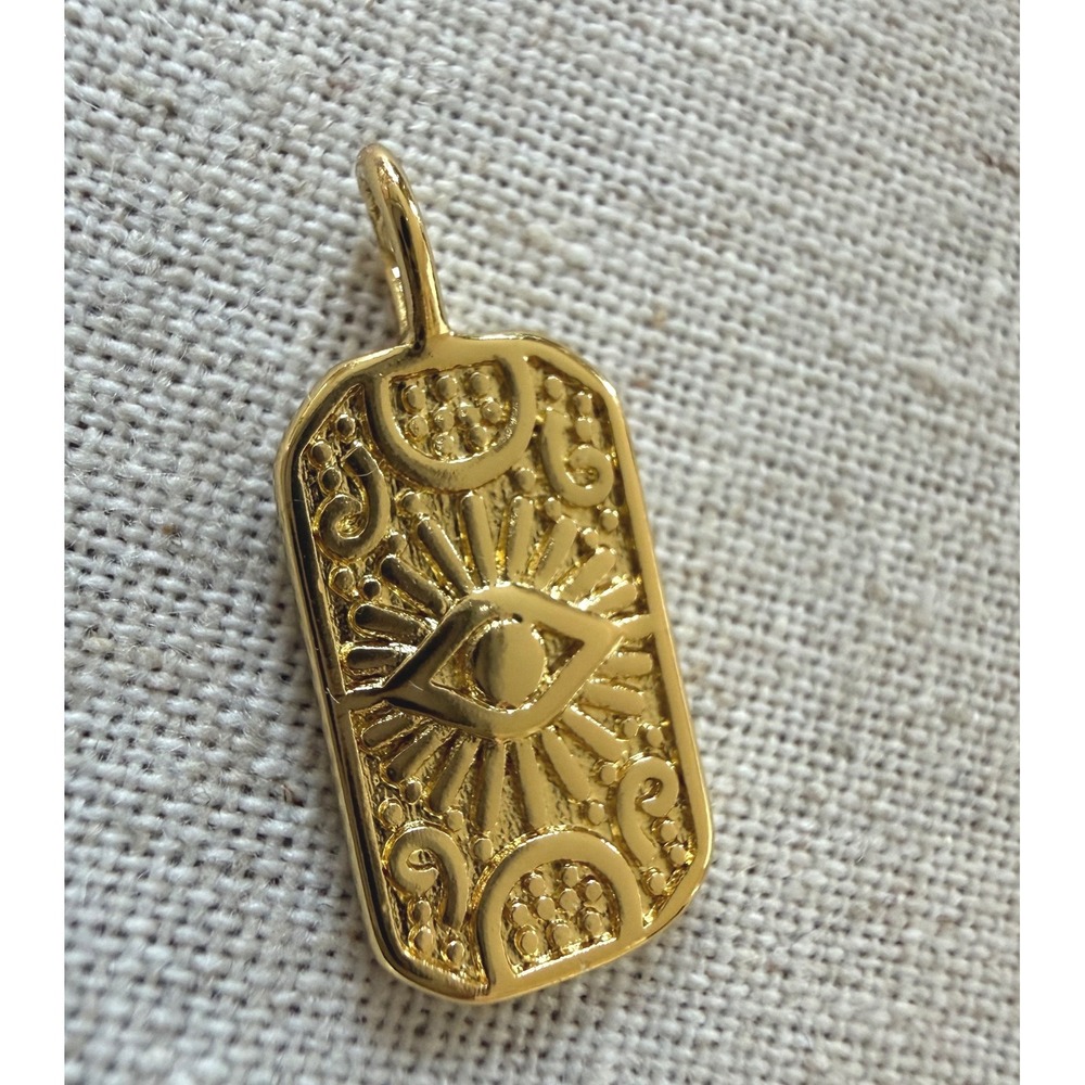 Gold‎ PVD Coated Evil Eye Dog Tag Pendant Celestial Sunburst Tarnish Resistant